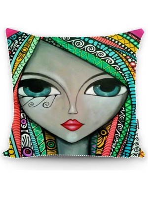 Şık Dijital Baskılı 43X43CM Kadın Vektör Kırlent Kılıfı