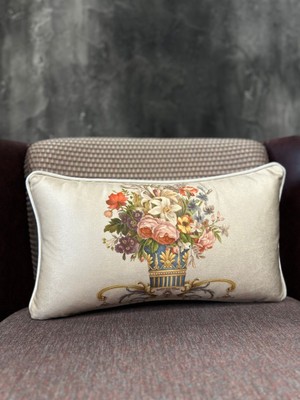 Kadife Damask Kırlent Kılıfı, 30X50CM, Çift Taraflı, Taş Rengi