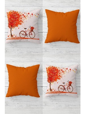 Turuncu Desenli Yastık Kılıfı Seti, Gizli Fermuar, 4 Adet
