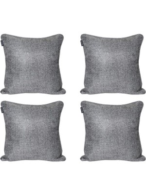 4'lü Hasır Dokulu Fitilli Çift Taraflı Kırlent Kılıfı, Koyu Gri, Şık ve Trend Tasarım