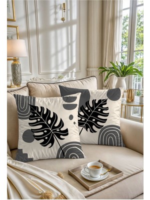 Gri Krem Renkli Dekoratif 2'li Koltuk Yastık Kırlent Kılıfı Seti