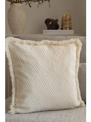 Doğal Pamuklu Geleneksel Dokuma Kırlent Kılıfı 42X42 Cm, Krem, 1 Adet