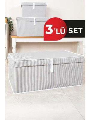 About The Perfect Yıkanabilir Çok Amaçlı 3'lü Kutu Seti, 70X40X30 Cm, Gri Tela