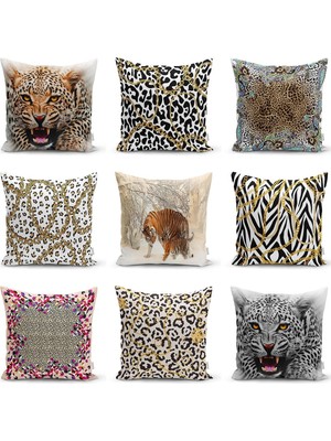 Çift Taraflı Leopar Desenli Dijital Baskılı Dekoratif Yastık Kılıfı