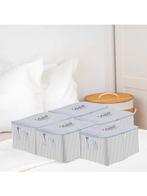 About The Perfect 5'li Gri Çizgili Küçük Boy Baza Altı Çoraplık Hurç 30X22X18