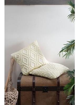 Çift Taraflı 43X43 cm Krem Dekoratif Kırlent Kılıfı Seti