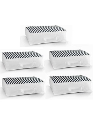 About The Perfect 5'li Düzenleyici Yorgan Hurcu Seti, Lacivert, Çizgili, 53X44X20 cm