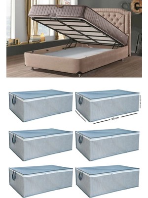 About The Perfect 6'lı Çizgili Büyük Boy Saklama Kutusu, 65X45X22 Cm, Gri Desenli