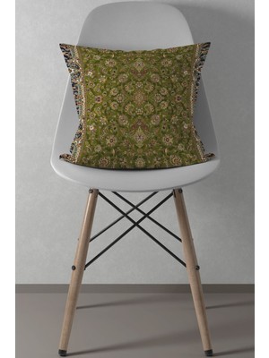 Yeşil Çiçekli Dokuma Kırlent 43X43CM, Şık ve Renkli Dekorasyon Parçası