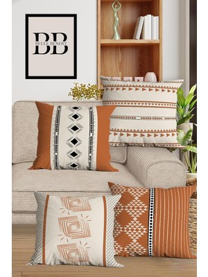 Canlı Turuncu Çift Taraflı Dekoratif 4'lü Yastık Kılıfı Seti