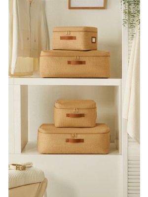 About The Perfect Bej 4'lü Jüt Baza Altı Kazak Pike Battaniye Seti, Şık ve Kullanışlı Seçenek