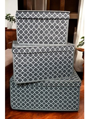 About The Perfect Zincir Desenli Gri 3'lü Oda Toparlayıcı ve Düzenleyici Set