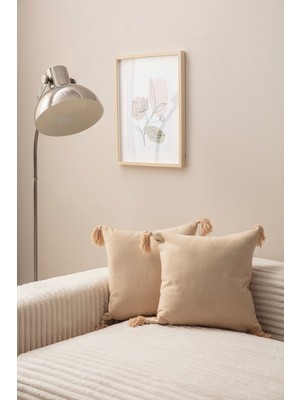 Şık Bej Püsküllü Dekoratif Kırlent Kılıfı 43X43, Estetik ve Rahatlık Sunar