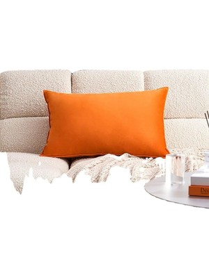 Turuncu Koton Duck Kumaş Düz Renk Dikdörtgen Kırlent Kılıfı