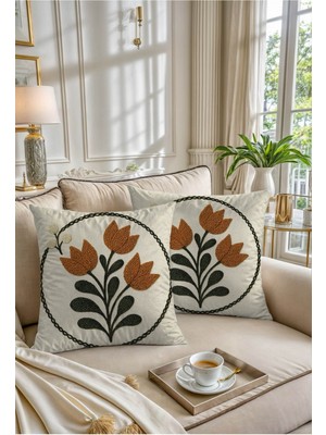 Sonbahar Temalı Turuncu Yeşil Dijital Baskılı Kırlent Kılıfı 2'li