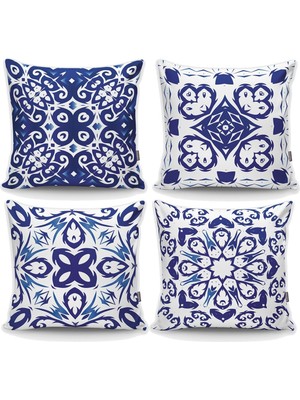 Renkli Seramik Desenli 4'lü Kırlent Kılıfı Seti