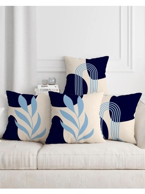 Mavi Krem Renkli Dijital Baskılı 4'lü Yastık Kılıfı Seti