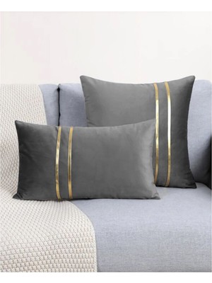 Koyu Gri Gold Detaylı Kırlent Kılıfı, Şık ve Modern Ev Dekoru Için Ideal Seçim