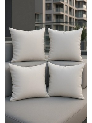 4'lü Keten Duck Kırlent Kılıfı Krem Renk Yastık Kılıfı Için Uygundur