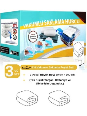 About The Perfect Büyük Boy Vakumlu Poşet Seti 80X100 cm Yorgan ve Yastık Için 3 Adet