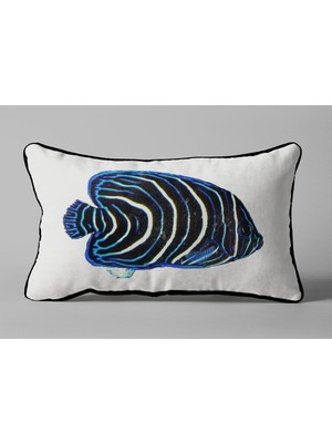 Beyaz Mavi Krem Renkli Balık Desenli Dikdörtgen Yastık Kılıfı