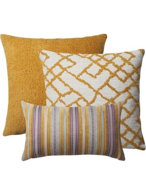 Sarı Dekoratif Yastık Seti, 3'lü Kombin, Iç Yastık Dahil