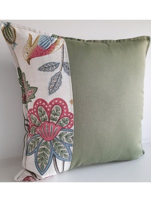 Yeşil Renkli Pamuklu Ördek Kumaş Kırlent Kılıfı, Haki Desen, Yarım Tasarım