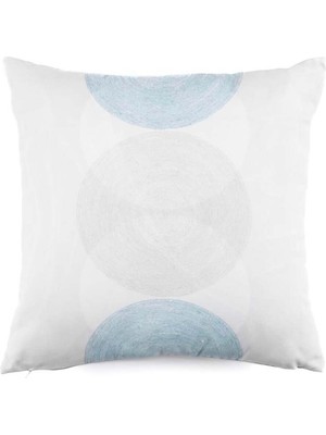 Gri, Beyaz ve Mavi Daire Desenli 50X50 cm Kare Kırlent Kılıfı