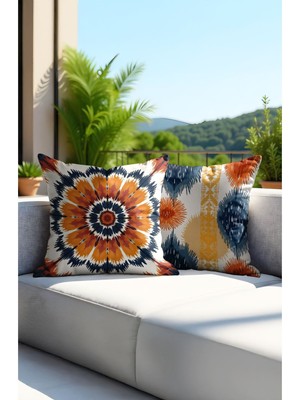 Renkli Dijital Baskılı Çift Taraflı Kırlent Kılıfı, Fermuarlı, 2'li Takım