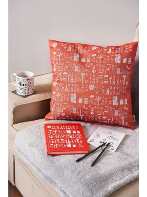 Turuncu Renkli Izmir Temalı Minder Kılıfı, Şık ve Rahat Dekorasyon Ögesi