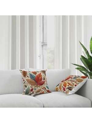 Sonbahar Temalı Çok Renkli Papatya ve Yaprak Desenli Dijital Baskılı 2'li Kırlent