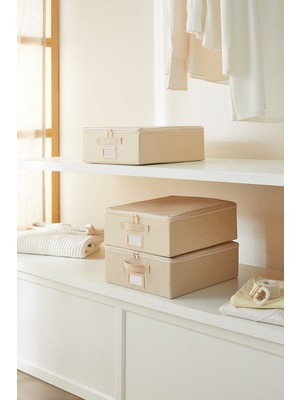 About The Perfect Küçük Boy Bej Balıksırtı Baza Altı Valiz Düzenleyici, 31X38X12 Cm, 3'lü Set