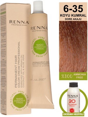 Renna Amonyaksız Bitkisel Yıpranmış Saçlar İçin Saç Boyası 6-35 Dore Akaju 60 ml