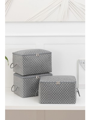 About The Perfect 3'lü Balıksırtı Desenli Gri Küçük Boy Baza Altı ve Valiz Düzenleyici Hürç