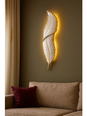 Led'li Tüy Aplik Dekoratif Duvar Süsü, Beyaz, 60X16 cm