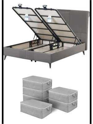 About The Perfect 6 Adet Büyük Boy Gri Kumaş Baza ve Çekyat Için 64X45X22 cm Organizer