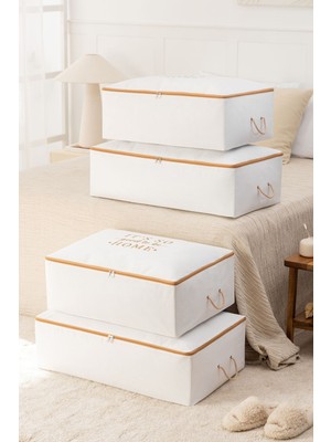 About The Perfect 4'lü Baza Altı Yastık Yorgan Kazak Hurcu, Beyaz Bej Baskılı, Konforlu ve Şık Set