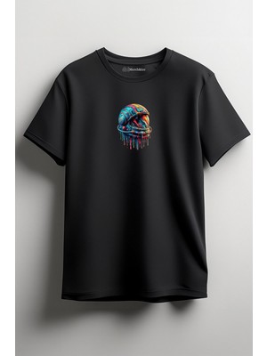 Merch&ice Renkli Astronot Baskılı Unisex T-Shirt Siyah