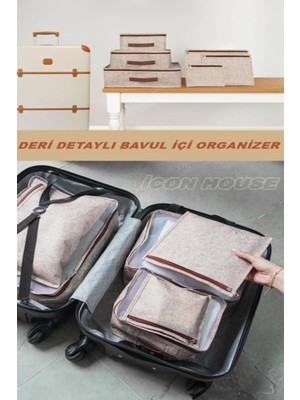 About The Perfect Kahverengi 6'lı Deri Detaylı Valiz ve Bavul Içi Düzenleyici Set