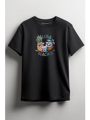 Merch&ice Aloha Beaches Baskılı Unisex T-Shirt Siyah