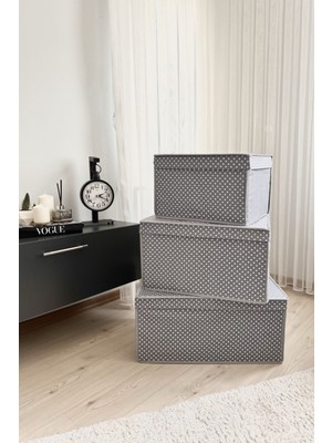 About The Perfect 3'lü Gri Puantiye Çok Amaçlı Saklama Kutusu Seti, Organizer, Hurç, Oyuncak Kutusu