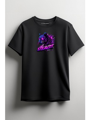 Merch&ice Stealt Panter Baskılı Unisex T-Shirt Siyah