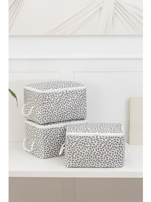 About The Perfect 3'lü Yaprak Gri Baskılı Küçük Boy Baza Altı, Valiz Düzenleyici Hurç, 30X22X18