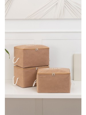 About The Perfect 3'lü Bej Küçük Boy Baza Altı ve Valiz Düzenleyici Hurç Seti