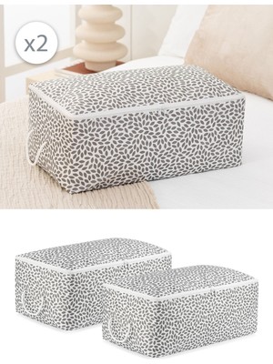 About The Perfect Yaprak Desenli Gri Set, Orta Boy, Battaniye, Düzenleyici, 52X28X21, Çok Amaçlı Kullanım