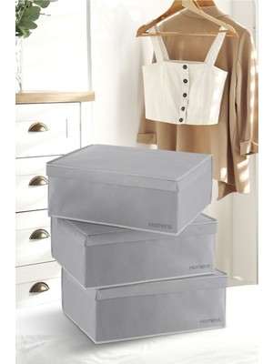 About The Perfect Gri Kapaklı Cırt Bantlı Baza Boy Kutusu 50X40X19, 3’lü Set