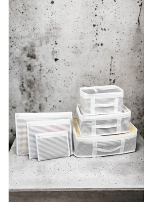 About The Perfect Çizgili 6 Parçalı Seyahat Çantası Iç Organizer Seti Beyaz