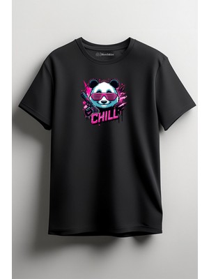 Merch&ice Chill Panda With Gun Baskılı Unisex T-Shirt Siyah