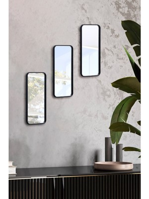 3'lü Siyah Dikdörtgen Ayna Duvar Aksesuarı, Çok Amaçlı Sunumluk 12X30 cm