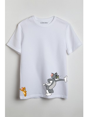 Merch&ice Tom And Jerry Together Baskılı Unisex T-Shirt Beyaz